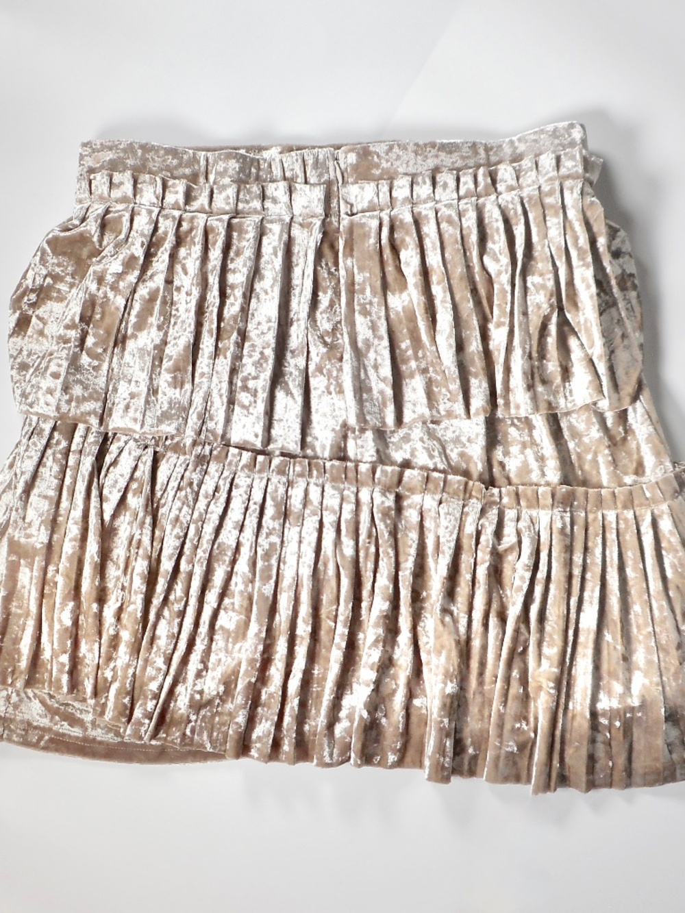Listicle Champagne Sz L Crushed Velvet Asymmetrical Mini Skirt Ruffle Tier Y2K